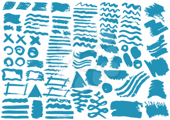 Vector design elements. Blue stripes, grunge. Handmade. Original textures, hand drawing. Brushes, frames for text, backgrounds. Waves, sea