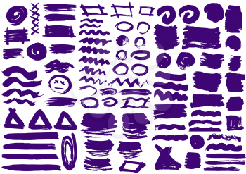 Vector design elements. Purple stripes, grunge. Handmade. Original textures, hand drawing. Brushes frames for text backgrounds