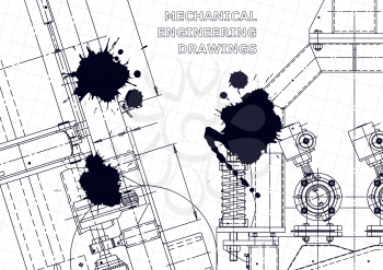 Vector engineering drawings. Mechanical instrument making. Technical abstract backgrounds. Black Ink. Blots. Blueprint, cover, banner