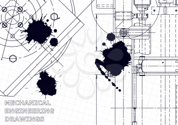 Vector engineering illustration. Black Ink. Blots. Computer aided design system
