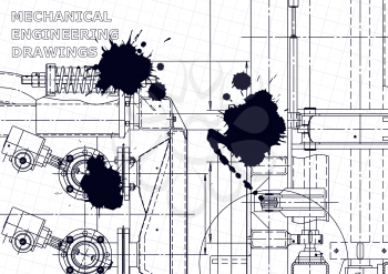 Vector engineering illustration. Mechanical engineering drawing. Black Ink. Blots. Computer aided design system