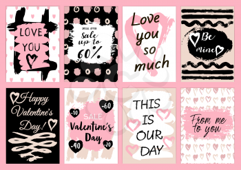 Vector illustration. A set of cards. Valentine's Day. Flyer, web banner. Sale. Discounts. Promotional actions, congratulations. Holiday. Love