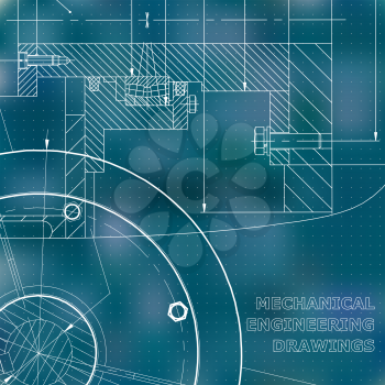 Backgrounds of engineering subjects. Technical illustration. Mechanical engineering. Technical design. Blue background. Points