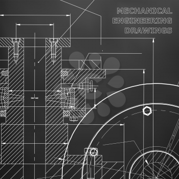 Black background. Technical illustration. Mechanical engineering. Technical design. Instrument making. Cover, banner, flyer, background