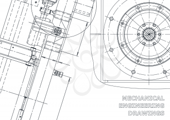 Blueprint, Sketch. Vector engineering illustration. Cover, flyer, banner, background. Instrument-making drawings. Mechanical drawing