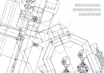 Blueprint, Sketch. Vector engineering illustration. Cover, flyer, banner, background. Instrument-making drawings. Mechanical engineering drawing. Technical illustrations, backgrounds