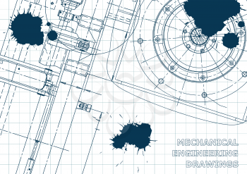 Blueprint. Vector engineering illustration. Blue Ink Blots