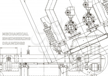 Computer aided design systems. Blueprint, scheme, plan, sketch. Technical illustrations, backgrounds. Mechanical engineering drawing. Machine-building industry. Instrument-making drawings