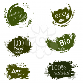 Doodle logos. I love organic. Vector illustration for menu of restaurants, packaging, advertising. Set of logos, icons, design elements. Natural food