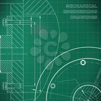 Light green background. Grid. Technical illustration. Mechanical engineering. Technical design. Instrument making. Cover, banner, flyer, background. Corporate Identity