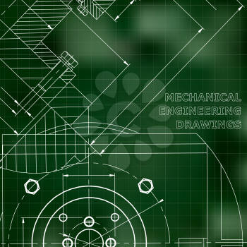 Mechanics. Technical design. Engineering. Mechanical Corporate Identity. Green background. Grid