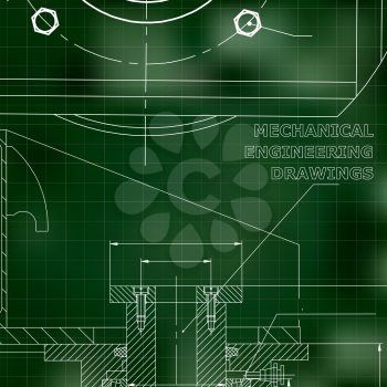 Mechanics. Technical design. Engineering style. Green background. Grid
