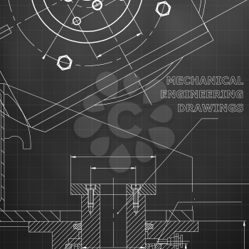 Mechanics. Technical design. Engineering style. Mechanical instrument making. Black background. Grid