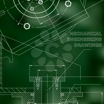 Mechanics. Technical design. Engineering style. Mechanical instrument making. Green background