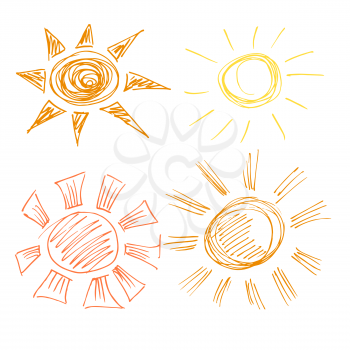 Sun. A set of handmade drawings. Elements for the design of postcards, backgrounds, packaging. Printing for clothing