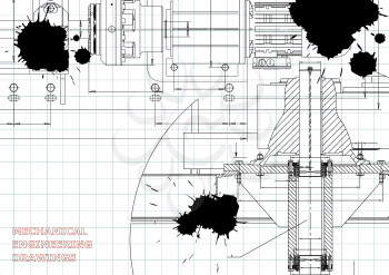 Engineering backgrounds. Mechanical engineering drawings. Technical Design. Blueprints. Draft. Black Ink. Blots