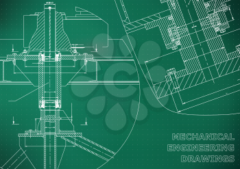 Mechanical engineering. Technical illustration. Backgrounds of engineering subjects. Technical design. Instrument making. Cover, banner, flyer, Light green background. Points. Corporate Identity