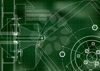 Technical illustration. Mechanical engineering. Green background. Grid