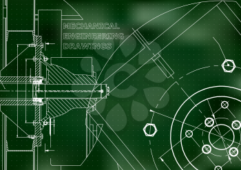 Technical illustration. Mechanical engineering. Green background. Points
