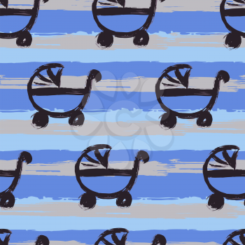 Abstract artistic seamless pattern with trendy hand drawn textures, spots, brush strokes. Modern bright design for paper, covers, fabrics, home decoration. Baby carriages, coloring for the boy