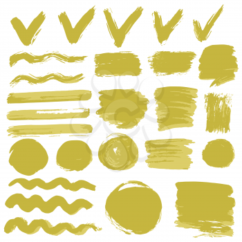 Collection of olive paint, ink, brush strokes, brushes, lines, grungy. Waves, circles. Dirty elements of decoration boxes frames Freehand drawing