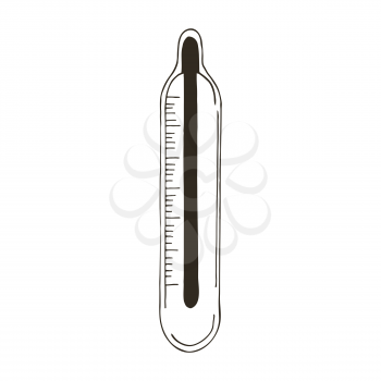 Contour Medical icon. Vector illustration in hand draw style. The image is isolated on a white background. Medical tools. Thermometer