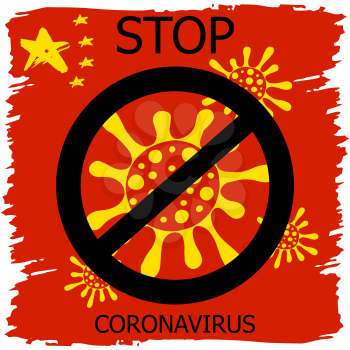 Coronavirus in China. Novel coronavirus (2019-nCoV), red background with stars and colors of Chinese flag. Concept of coronavirus quarantine. Coronavirus Bacteria Cell Icon, Stop Coronavirus (2)