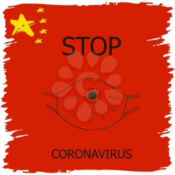 Coronavirus in China. Novel coronavirus (2019-nCoV), red background with stars and colors of Chinese flag. Concept of coronavirus quarantine. Medical mask, respirator Icon, Stop Coronavirus