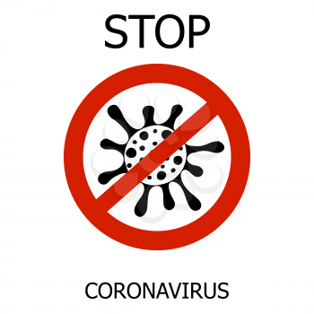 Coronavirus in China. Novel coronavirus (2019-nCoV), white background. Sign caution coronavirus. Stop coronavirus. Coronavirus outbreak. Black Coronavirus Bacteria Cell Icon