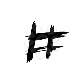 Hashtag icon. Hand drawing paint, brush drawing. Isolated on a white background. Doodle grunge style icon. Decorative. Outline, line icon, cartoon illustration (2)