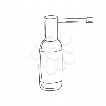 Outline Medical icon. Vector illustration in hand drawing style. Image isolated on white background. Medical instruments. Spray for the throat
