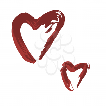 Set of romantic icon, heart. Hand drawing paint, brush drawing. Doodle grunge style icon. Outline, cartoon illustration