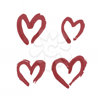 Set of romantic icon, heart. Hand drawing paint, brush drawing. Isolated on a white background. Doodle grunge style icon. Decorative element. Outline, line icon, cartoon illustration
