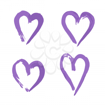 Set of romantic icon, heart. Hand drawing paint, brush drawing. Isolated on a white background. Doodle grunge style icon. Outline, cartoon illustration
