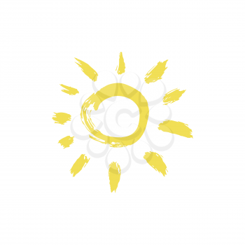 Sun icon. Doodle grunge style icon. Hand drawing paint, brush drawing. Isolated on a white background. Decorative. Outline, line icon, cartoon illustration