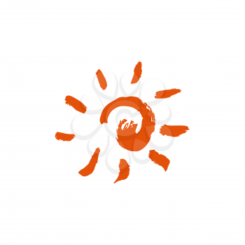 Sun icon. Doodle grunge style icon. Hand drawing paint, brush drawing. Isolated on a white background. Outline