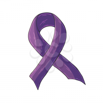 Vector icon in hand draw style. Image isolated on white background. Purple ribbon. Campaign Against Domestic Violence