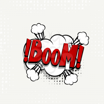 Lettering boom. Comics book balloon.  Bubble icon speech phrase. Cartoon exclusive font label tag expression. Comic text sound effects. Sounds vector illustration.
