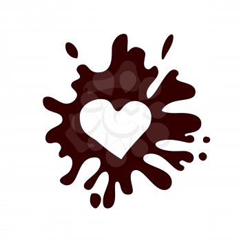 Realistic chocolate shape of heart with splashes. 3D vector illustration. Banner Valentines day with love. Chocolate dessert.