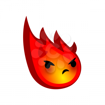 Vector illustration red evil devil comet smile icon. Face fire emoji icon. Smile cute funny emotion face on isolated background. Aggressive feelings, expression for message, sms.