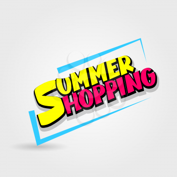 Summer shopping sale advertising web label badge. Comic text speech bubble. Vector illustration best price and discount. Special offer tag colored paper banner for print. Sticker rates.