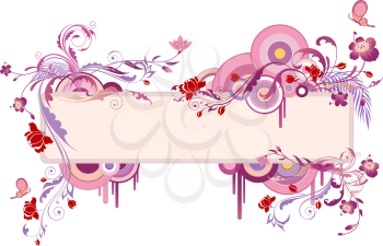 colored banner with floral ornament and butterfly