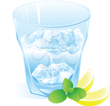 glass with water, lemon, ice and leaves of mint  isolated on a white background