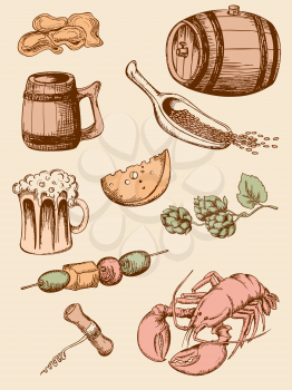 set of hand drawn vintage beer icons
