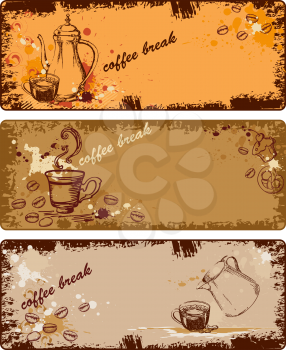 set of coffee banners in grunge style
