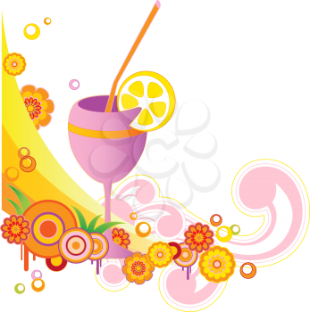 summer background with orange  juice and flowers
