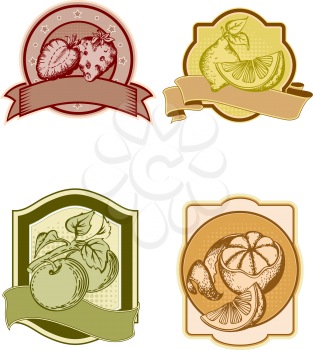 set of vintage labels with fruits and berries