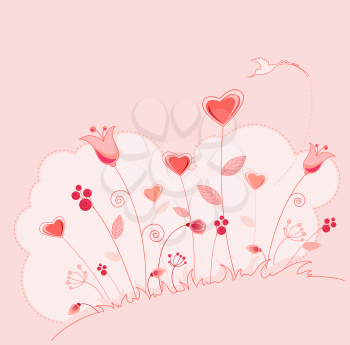 Valentine's Day greeting card  with red flowers