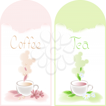 tea and coffee banners with flowers