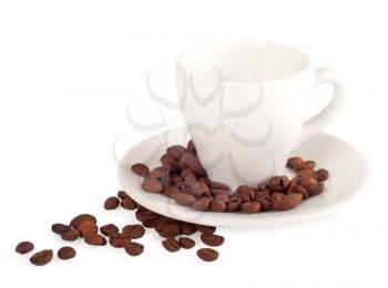 Coffee cup and coffee beans  isolated on white background